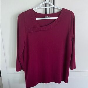 Chico's Deep Red Asymmetrical Neck Long Sleeve Top